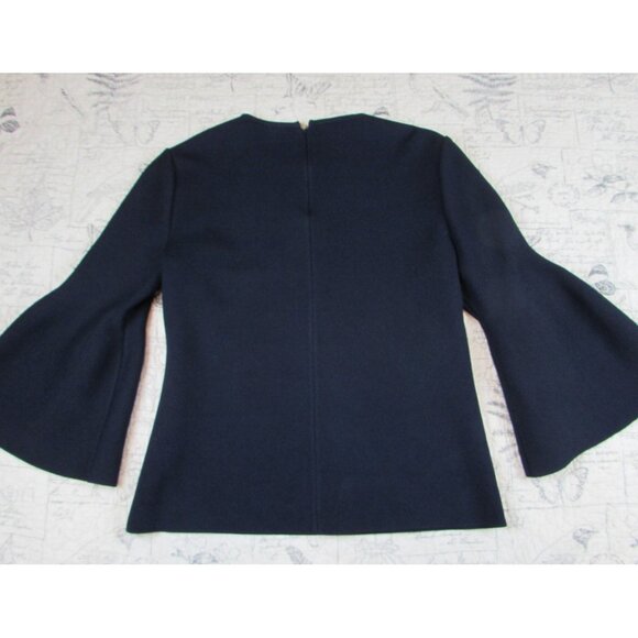 $1295 Perfect current ST. JOHN Navy Blue Knit Trumpet Sleeve Top womens Large L - Picture 2 of 8